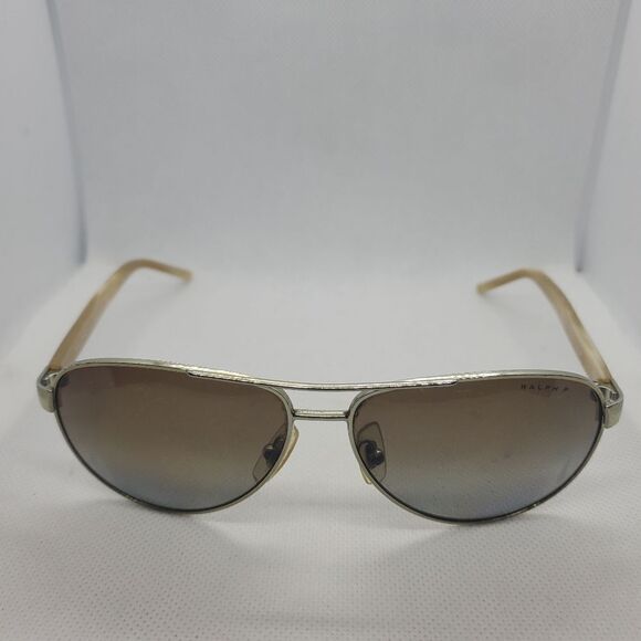 Ralph Lauren Polarized Silver & Tan Aviator Sunglasses - Picture 7 of 16